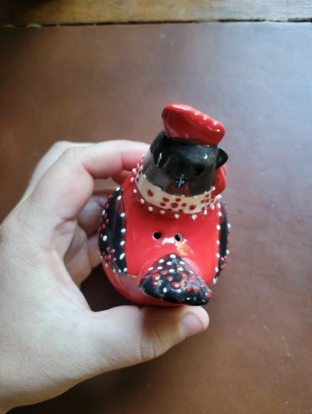 Ceramic Chicken Shaped Polka Dot Salt & Pepper Shakers Black White Red Set